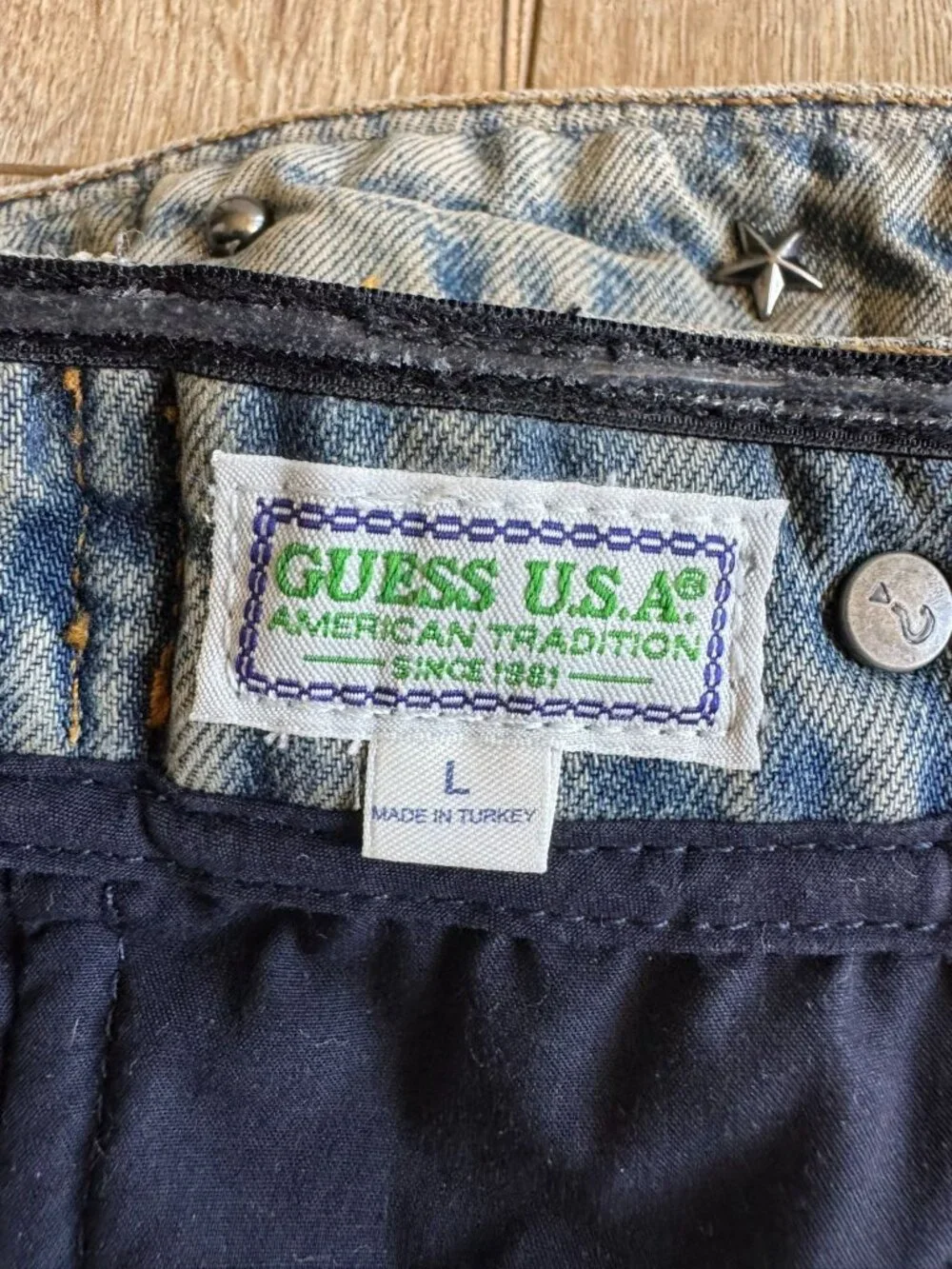 GUESS USA Silver Stud Embellished Gusa‎ Indigo Brown Tint Denim Corset Large